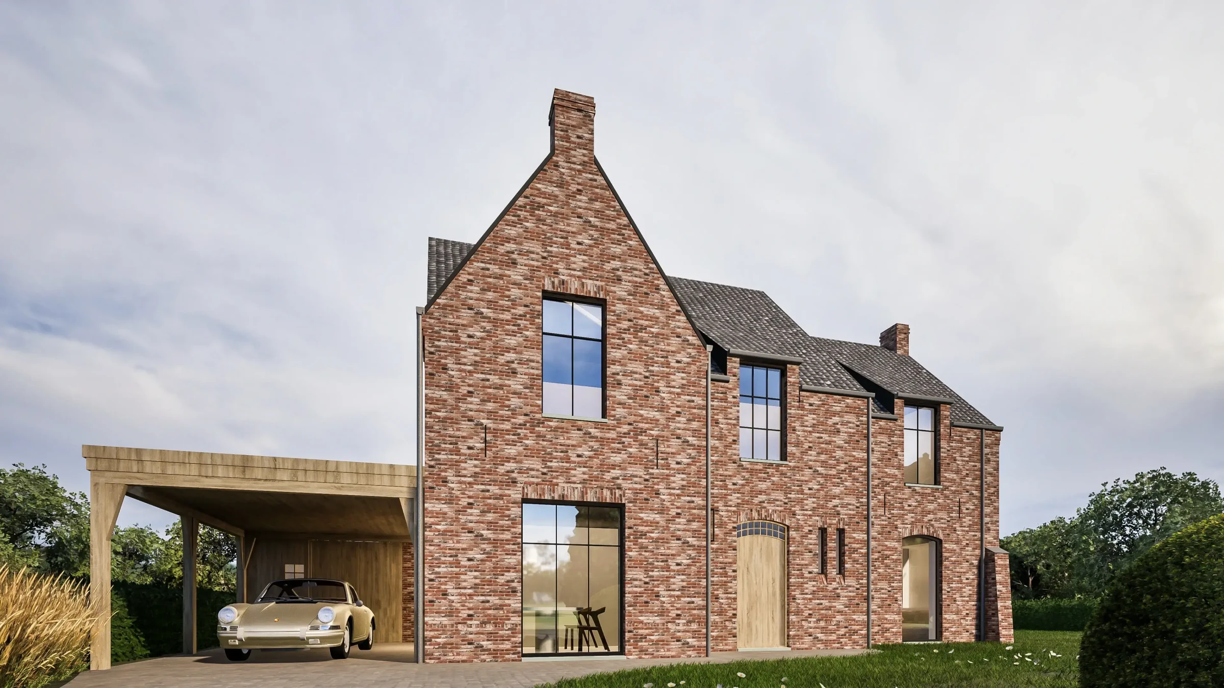 Landelijke woning Zonhoven, architect Zonhoven, landelijke architectuur, landelijkstrak, landelijkmodern, pastorijstijl, architect limburg, architect landelijke stijl