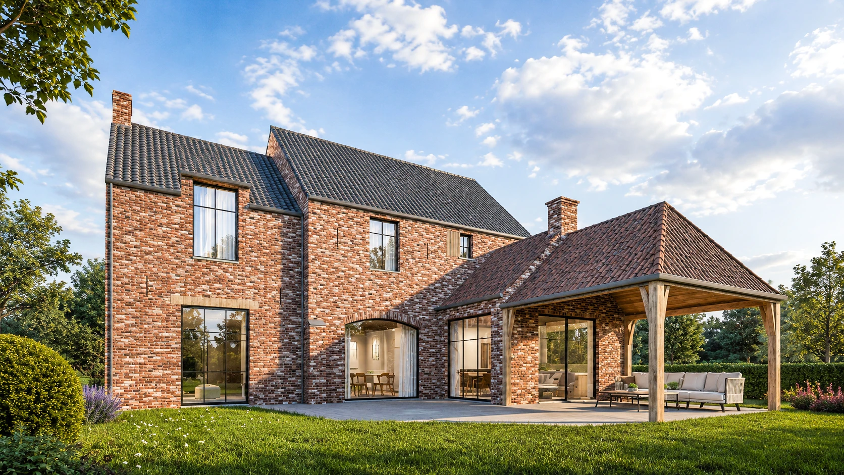 Landelijke woning Zonhoven, architect Zonhoven, landelijke architectuur, landelijkstrak, landelijkmodern, pastorijstijl, architect limburg, architect landelijke stijl
