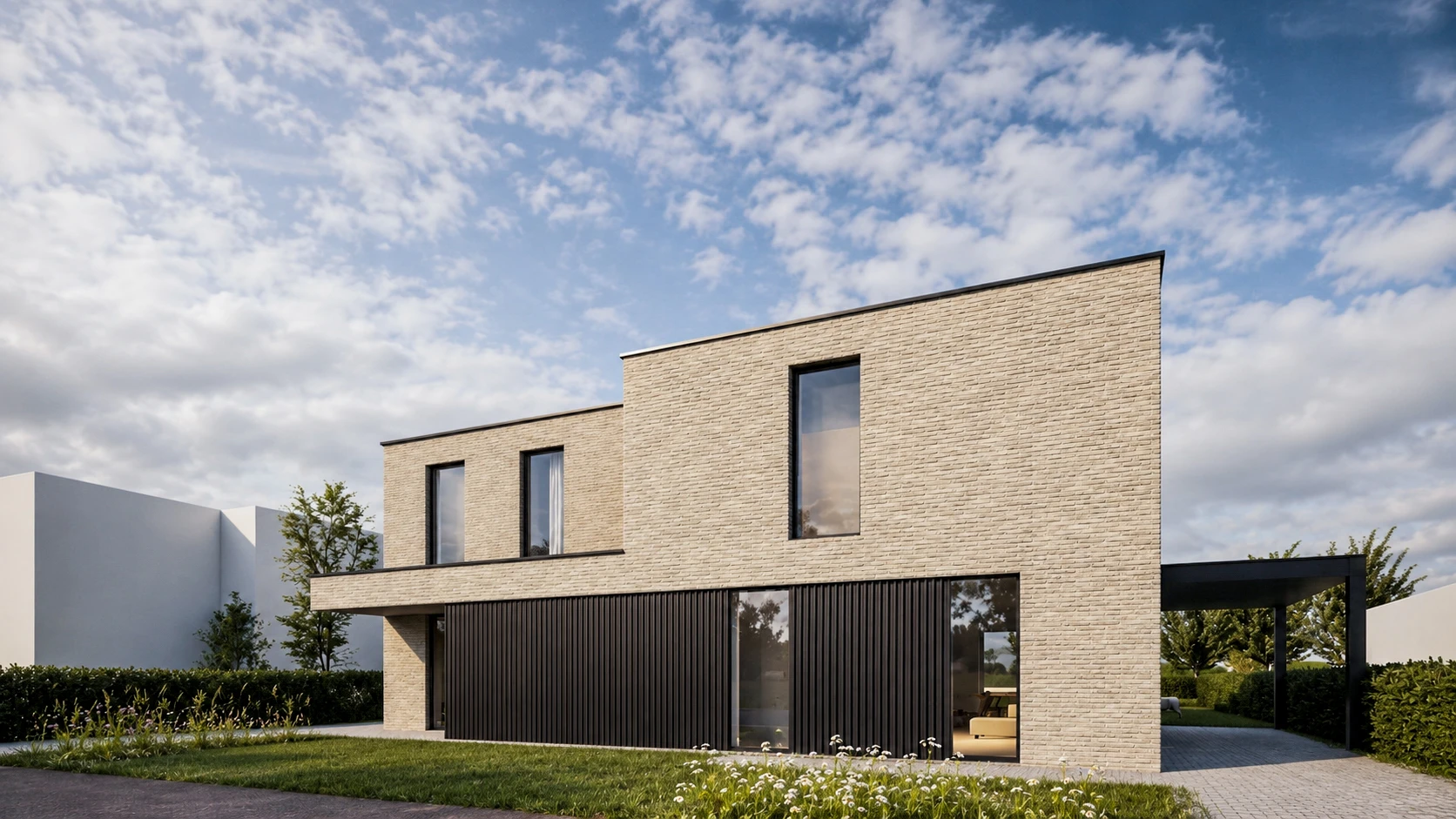 moderne tweewoonst, projectontwikkeling, meergezinswoning, hedendaagse architectuur, duurzame woonontwikkeling, nieuwbouwproject, moderne woningen, residentiële projectontwikkeling, architectuur op maat, energiezuinige woningen, vastgoedontwikkeling. Architect Limburg, Architect Bilzen