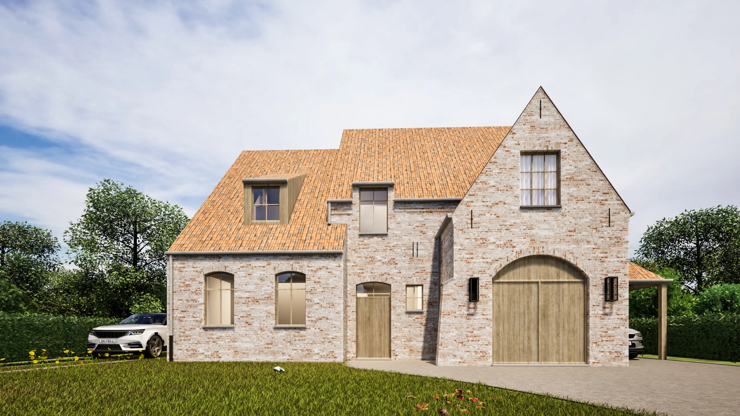 landelijke villa, woning met papvoeg, landelijke architectuur, exclusieve nieuwbouwwoning, tijdloze villa, landelijke woning met karakter, architect As, Architect Molenbeersel, architectuur op maat, landelijke nieuwbouw, landelijke woning met boogvormige ramen.