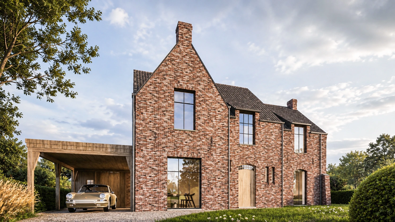 Landelijke woning Zonhoven, architect Zonhoven, landelijke architectuur, landelijkstrak, landelijkmodern, pastorijstijl, architect limburg, architect landelijke stijl