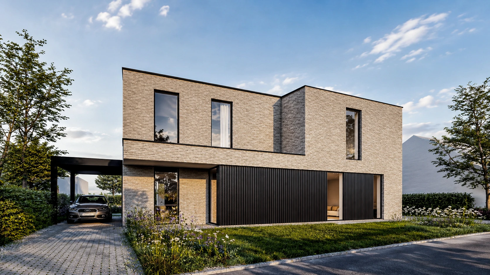 moderne tweewoonst, projectontwikkeling, meergezinswoning, hedendaagse architectuur, duurzame woonontwikkeling, nieuwbouwproject, moderne woningen, residentiële projectontwikkeling, architectuur op maat, energiezuinige woningen, vastgoedontwikkeling. Architect Limburg, Architect Bilzen