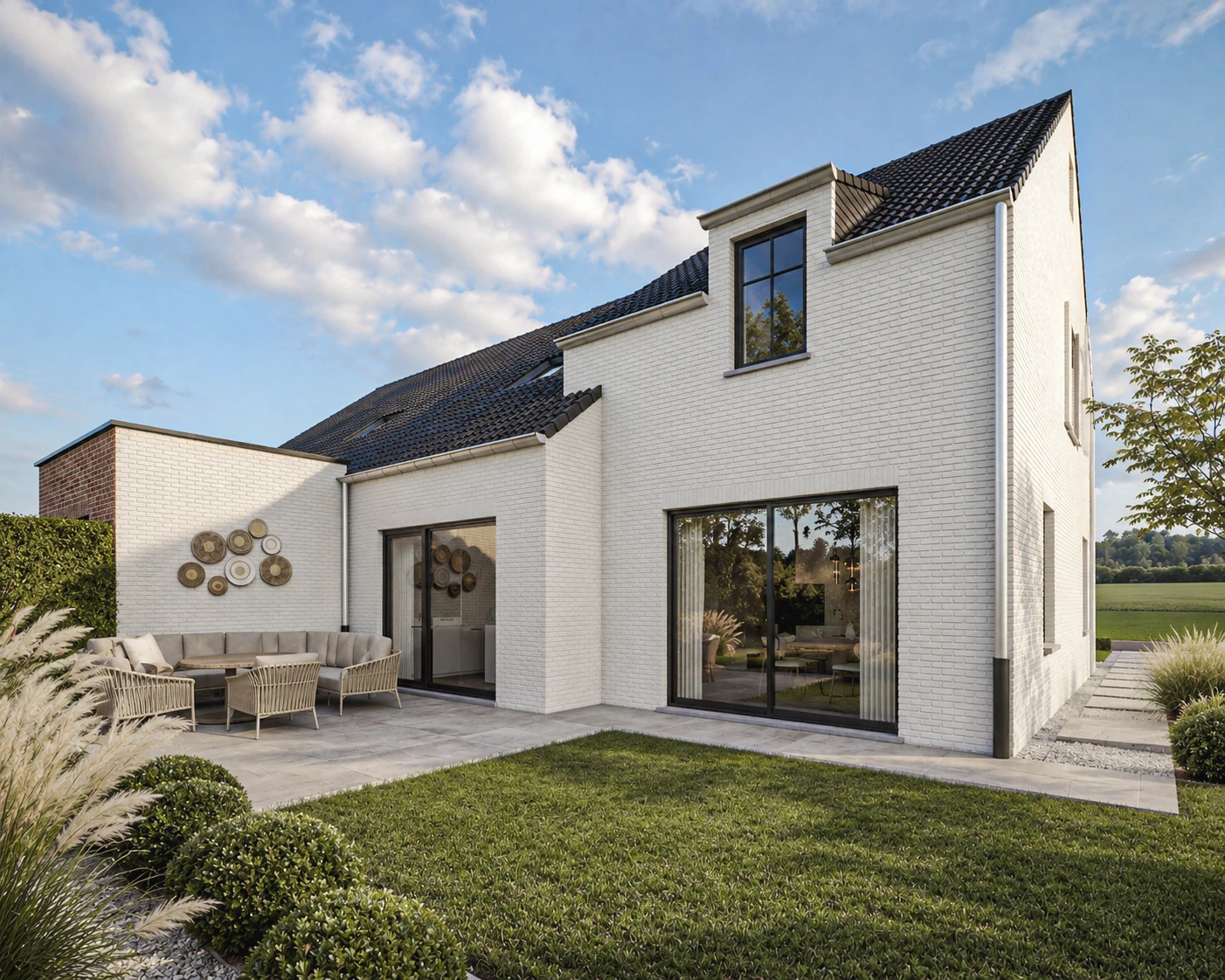 halfopen woning, moderne architectuur, tijdloze architectuur, architect woning, nieuwbouw woning, wooncomfort, duurzame woning, landelijk strak, architectenbureau. architect as